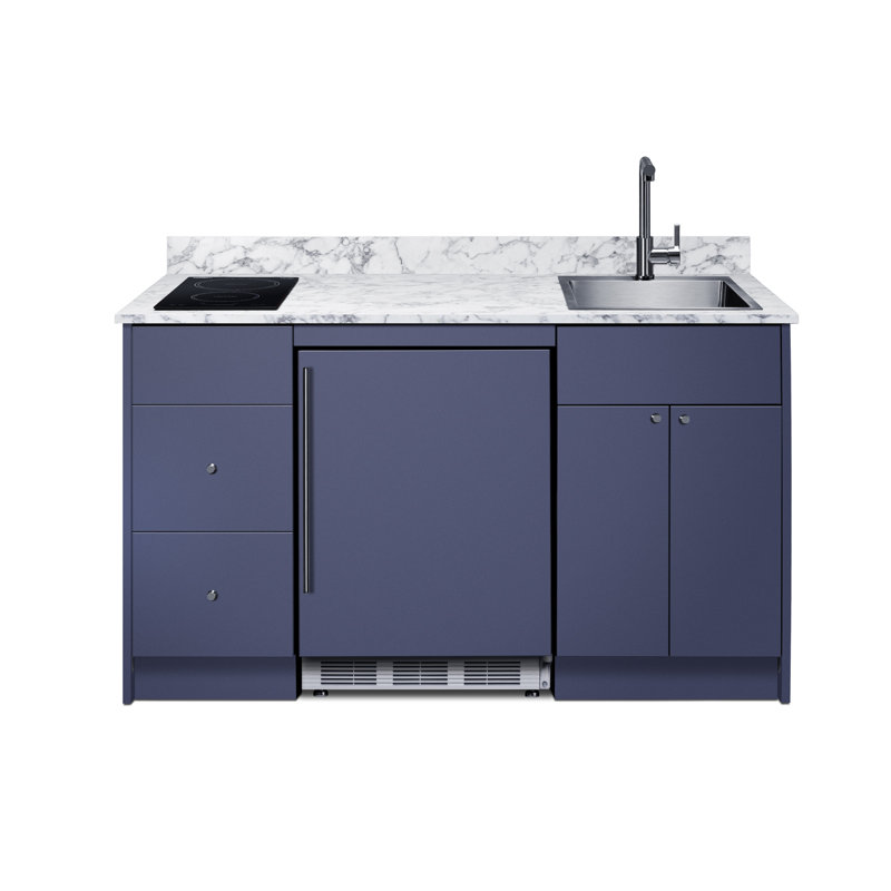 Summit Appliance Caldera Turnkey Kitchen with Cooktop, Refrigerator-Freezer, Sink, and Storage, Blue