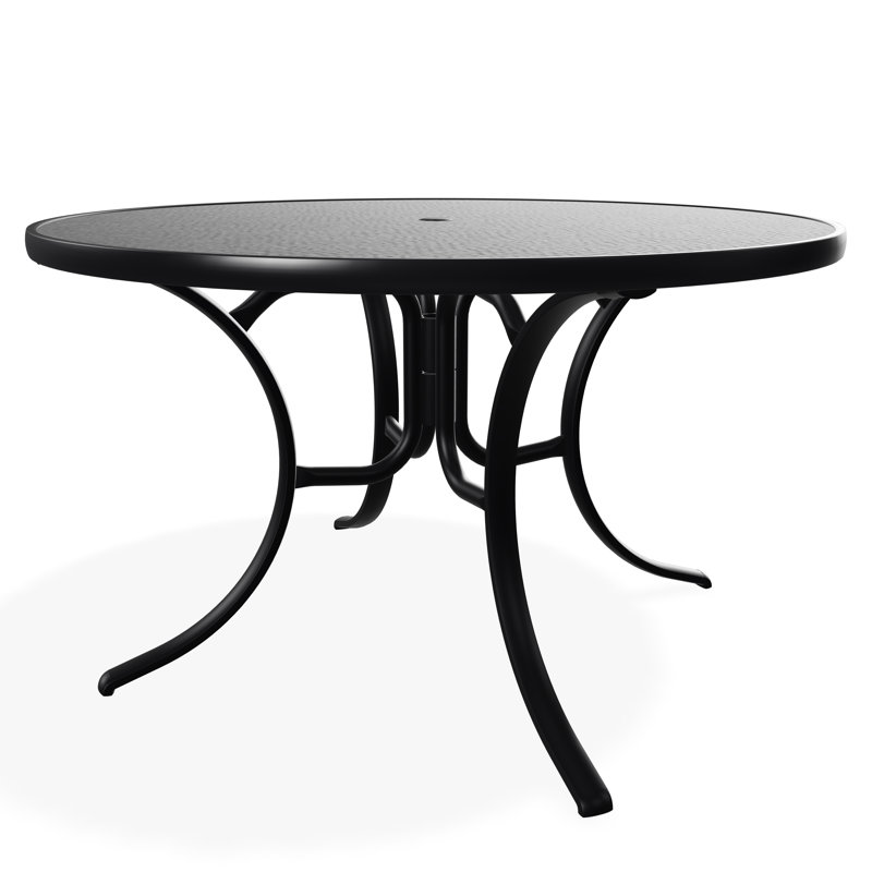 48" Round Hammered Marine Grade Polymer Outdoor Dining Table with Umbrella Hole, Black