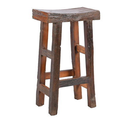 Reclaimed Teak Wood Rustic Farmhouse Bar Stool for Kitchen Island