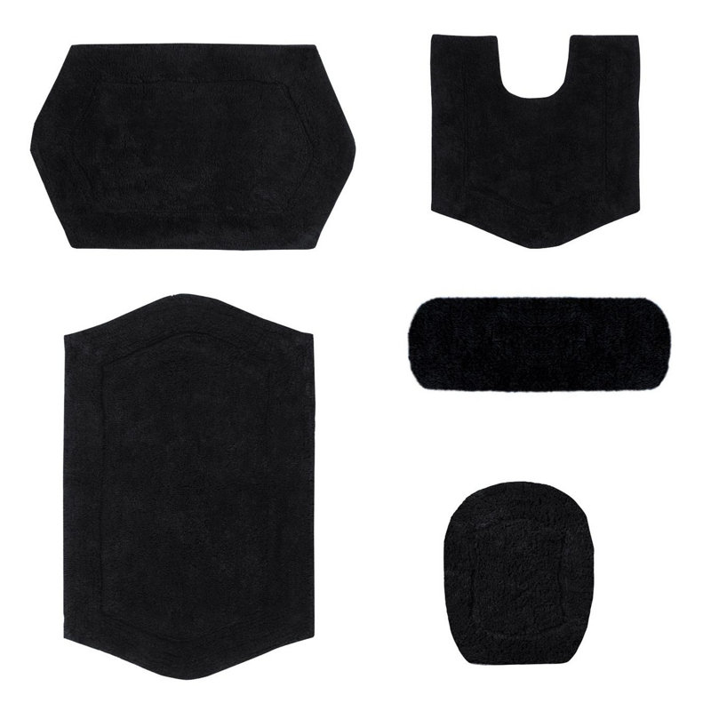 Athyrium Cotton 5 Piece Bath Mats Set, Quick Dry, Machine Washable, Absorbent, Black
