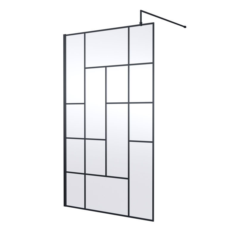 nuie 1200mm Matt Black Abstract Wetroom Screen With Support Bar