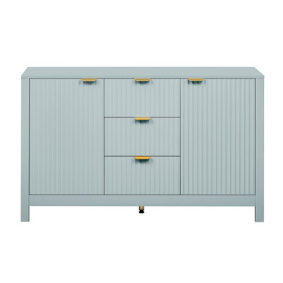 Sideboard With Wave Design - 3 Adjustable Shelves, 3 Drawers & Soft-Close Doors, Storage Console Table With Metal Handles, Suitable For Study, Hallway And Living Room