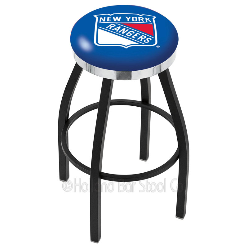 NHL 30" Swivel Bar Stool with Cushion, New York Rangers, Ride noire, Chrome