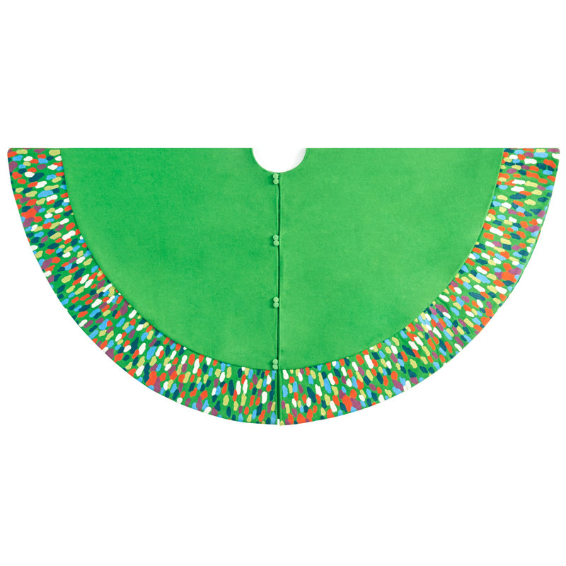 Handmade Green Recycled Wool Christmas Tree Skirt with Confetti Border