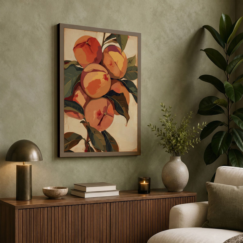 Ripened Peaches Botanical - Wrapped Canvas, 24x16 - 61.0 x 40.6 cm, Taupe Border