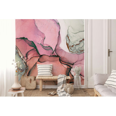Papier peint encre marbrée rose Blush