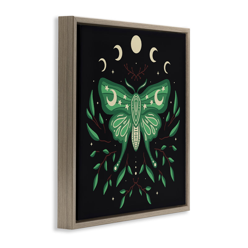 «Celestial Moth & Botanicals Floater», art mural par Ahmad, H 18 po x l 18 po, Cadre flottant orme Montalcino