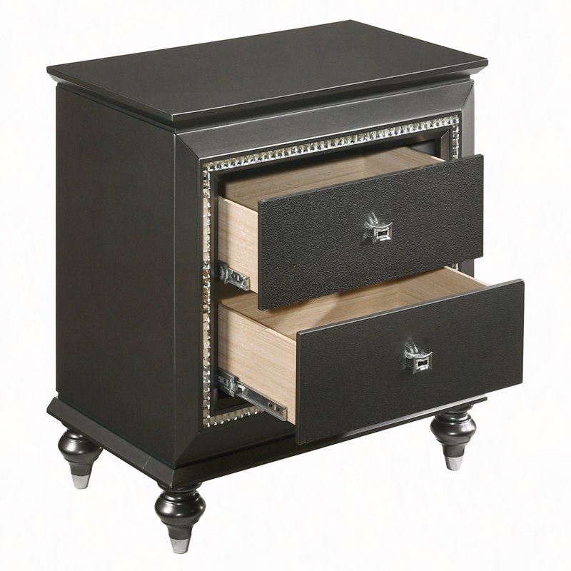 Table de chevet, table de chevet métallique avec 2 tiroirs