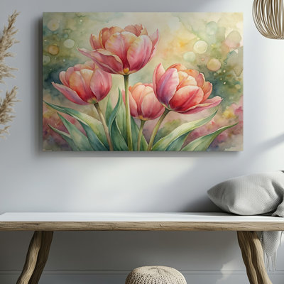 Reproduction d'art sur toile, impression de fleurs printanières sur toile, tulipes roses pour salon, chambre à coucher, bureau, couloir, vestibule, galerie murale et décoration intérieure moderne
