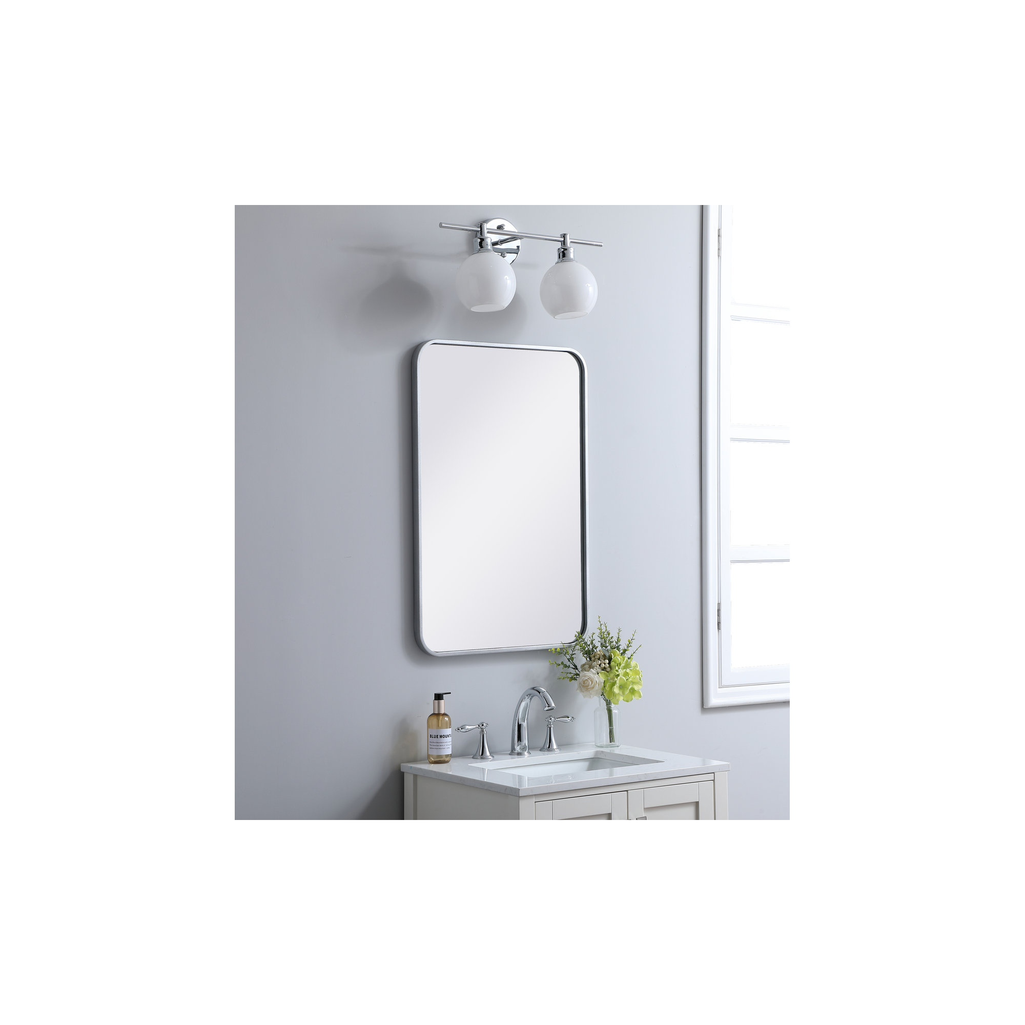 Sabine Metal Rounded Rectangle Wall Mirror, Silver, 30" x 20"