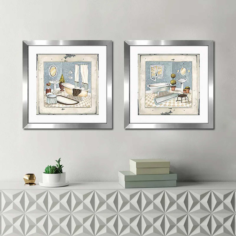 «Blue Bath», ensemble de 2 reproductions encadrées, H 16,5 po x l 33 po x P 1 po, Beige