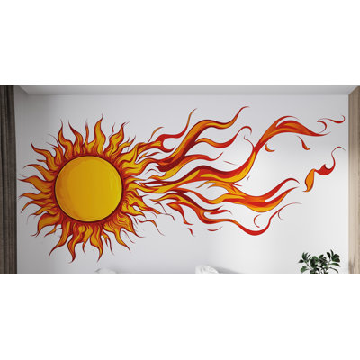 Autocollant mural Soleil de feu, Décoration murale Flamme orange, Décoration céleste pour chambre, Autocollant mural pour salle de jeux enfant/ado 450 g