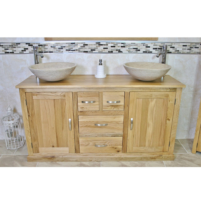Wilsmere 1430mm Double Bathroom Vanity with Vessel Stone Basin, Beige