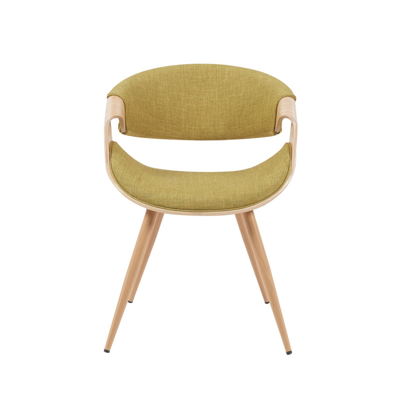 Kaleem Mid-Century Upholstered Dining Chair in Wood Finish, Green Polyester, Brown