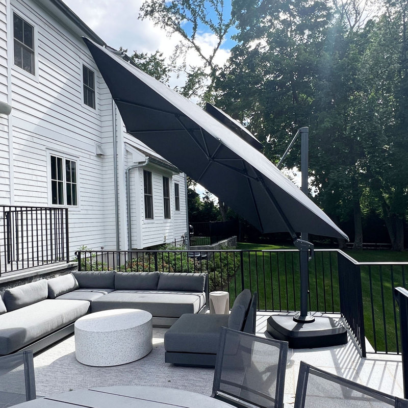 Skender 144'' Cantilever Umbrella with Crank Lift Counter Weights and wheeled Base Included, Gray