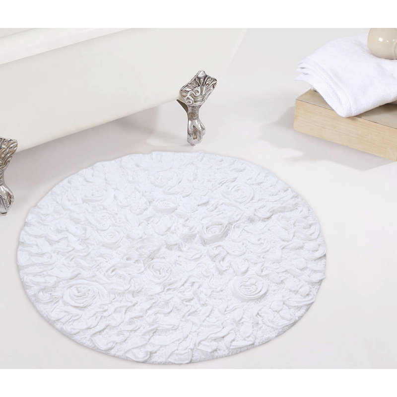 Taki Cotton Round Bath Rug, 30" Round, White