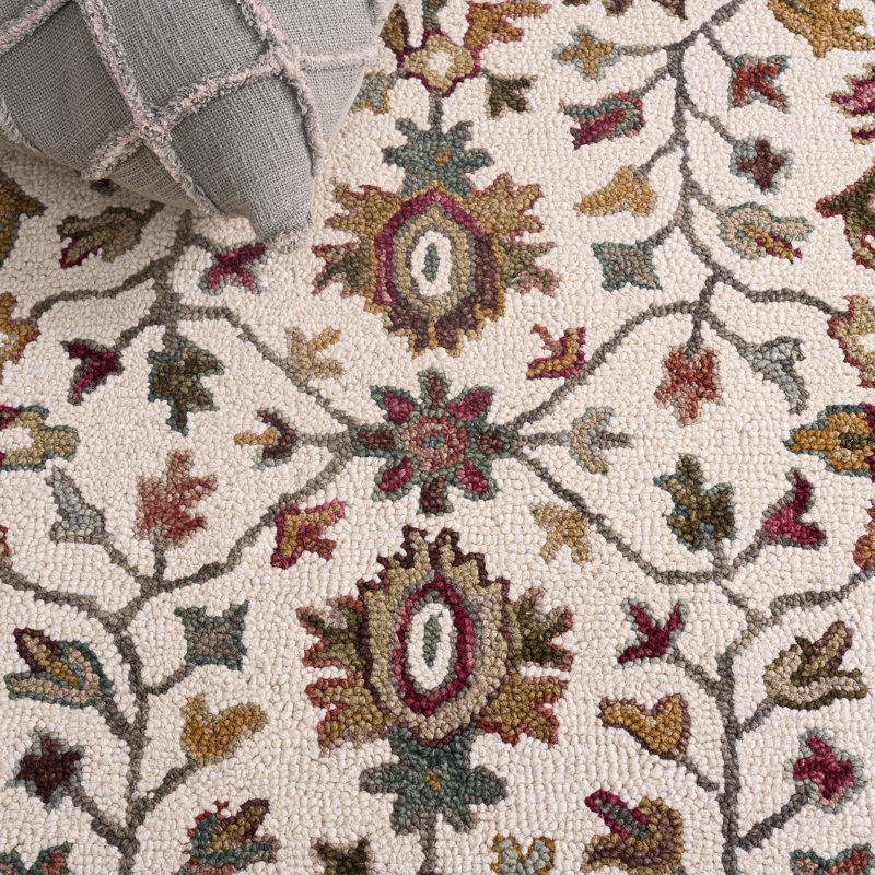 Tapis oriental en laine / coton touffeté à la main ivoire / gris, Rectangle de 5 pi x 8 pi