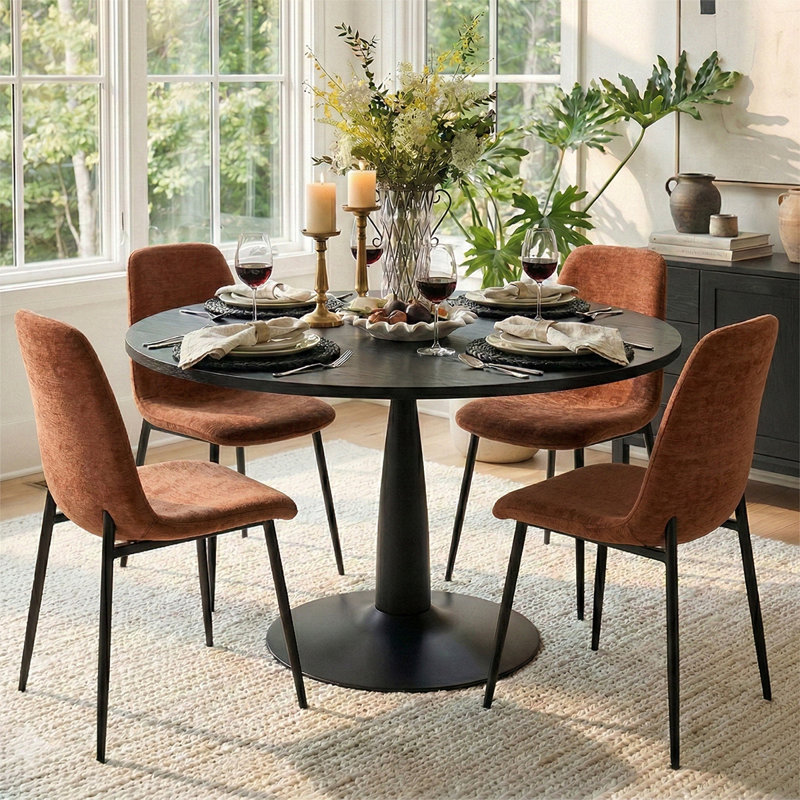 4 - Person Dining Table Sets With Round Table & 4 Upholstered Chenille Chairs, Terra