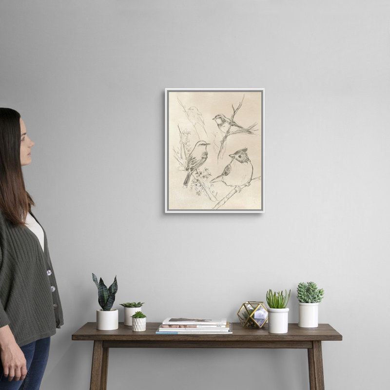 Art rétro sur toile I, oiseau chanteur rétro, H 22 po x l 18 po x P 2 po, Toile blanche encadrée