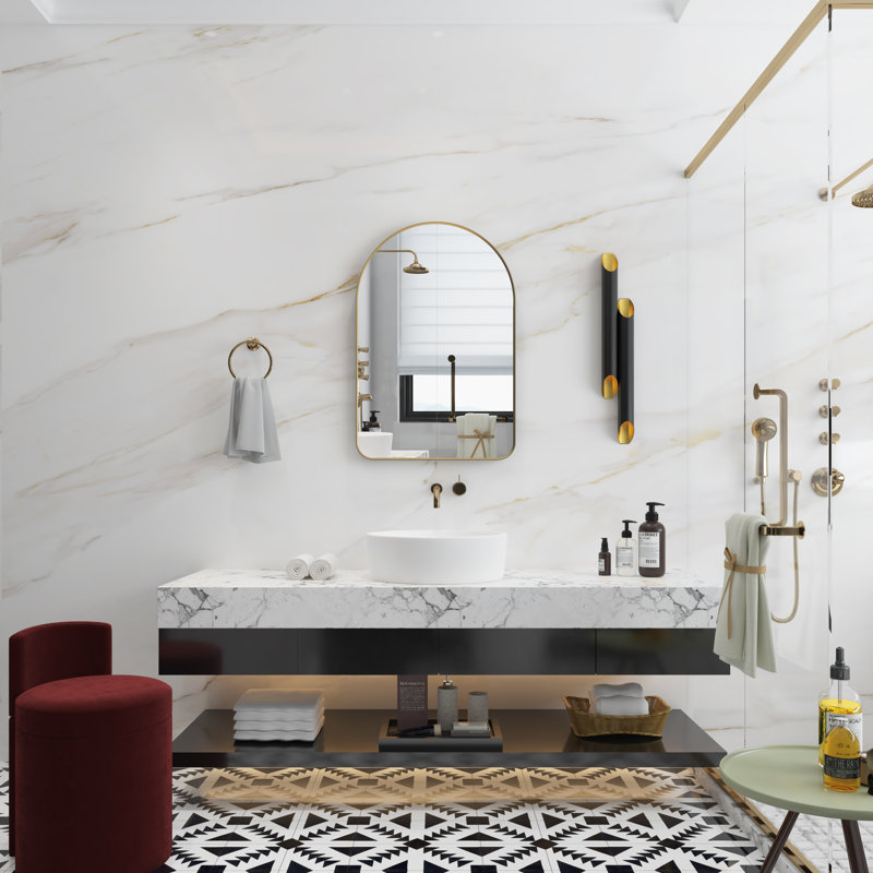 Miroir de salle de bain Morden, Or brossé, 36 po x 28 po