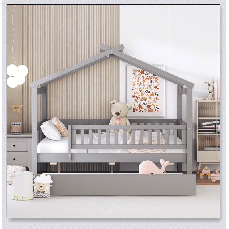 Lit gigogne en bois, Gris