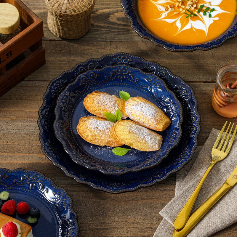 12-Piece Embossed Dinnerware Set, Blue