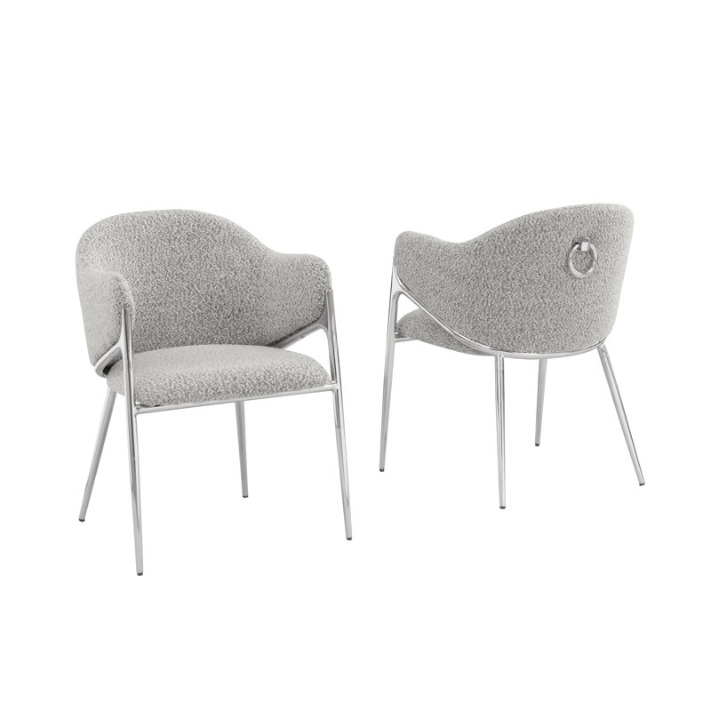Chaises d'appoint en tissu Teddy Boucle avec pieds chromés, Argent argent, Gris riche