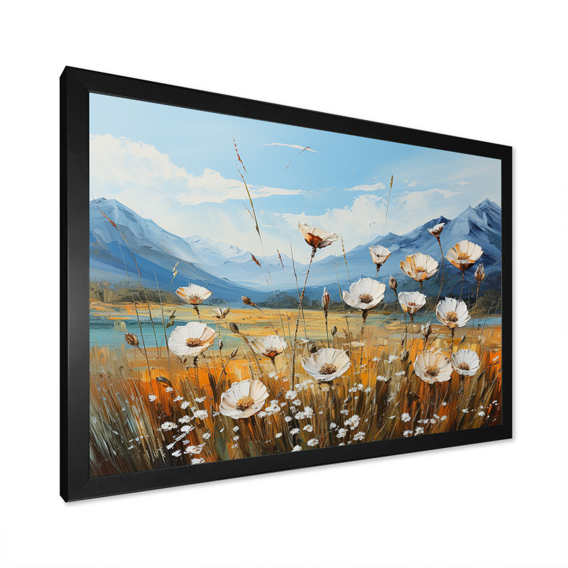 Fleurs de pissenlit jaunes sur un lac, Cadre simple noir, H 24 po x l 32 po x P 1 po