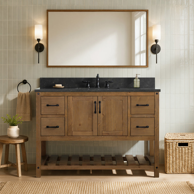 Ensemble de meuble-lavabo simple 48 po Radstock, Bleu Purbeck, Naturel antique