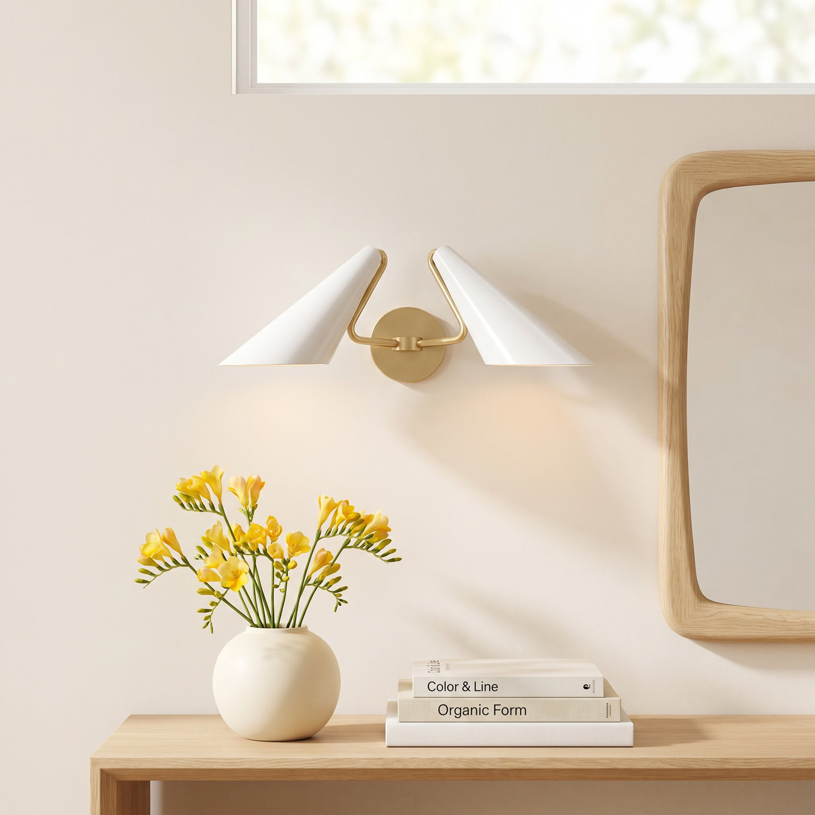 Ryshon 2 Light Dimmable Armed Sconce, Aged Brass/Dove Gray