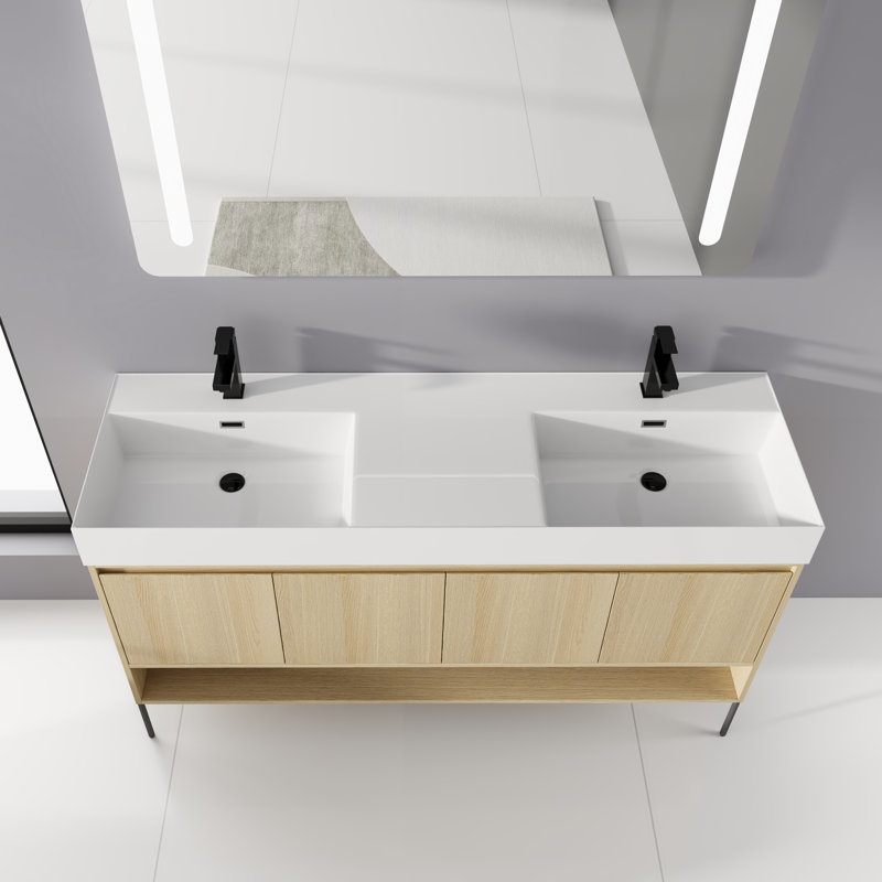 Meuble-lavabo double 59,1525 po avec plateau en résine Siyu