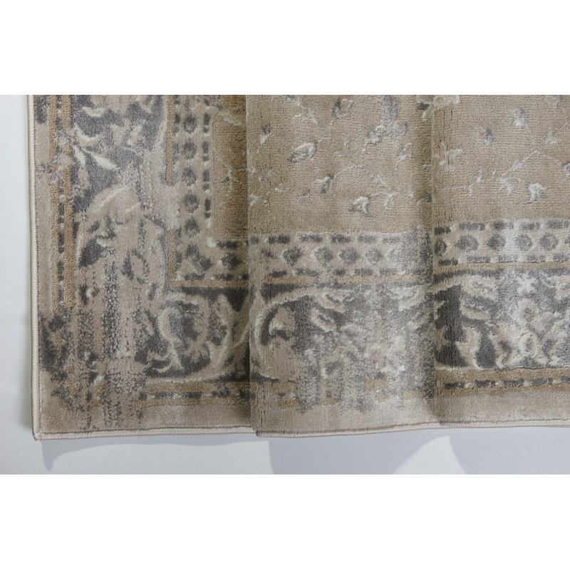 Tapis oriental gris clair / champagne Fitz, Rectangle 5 pi 3 po x 7 pi 7 po