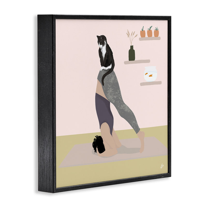  «Downward Cat Yoga Pose», art de la giclée encadrée par Lydia Orange, H 17 po x l 17 po, Giclée encadrée noir minuit