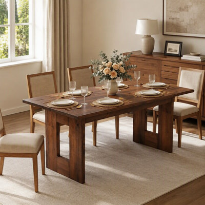 63″ Rectangular Solid Wood Dining Table for 4 to 6, Kitchen Table with Thick Top and Rustic Finish