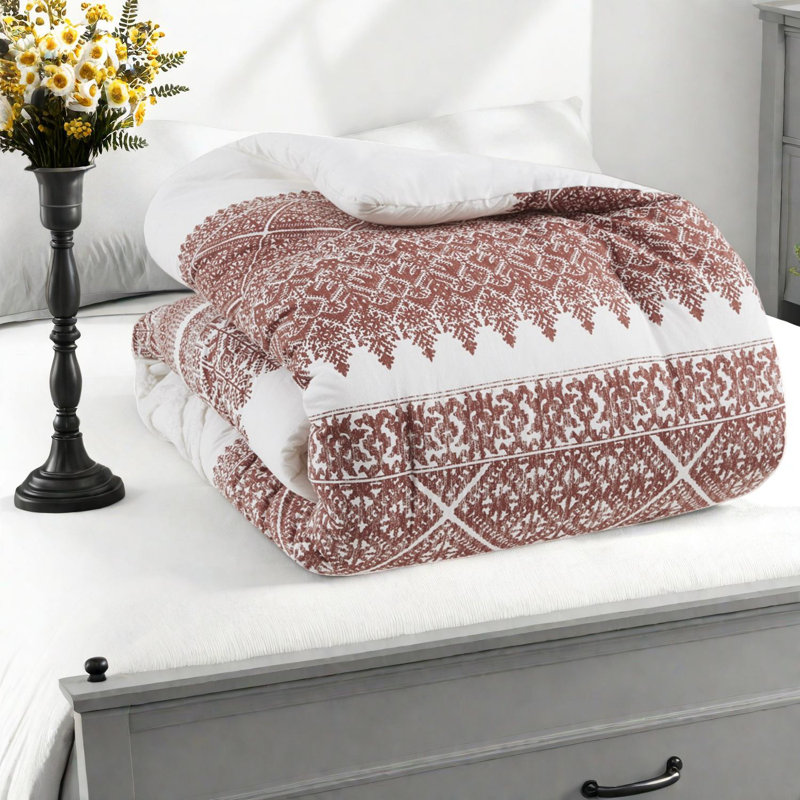 Farmhouse Cotton Bedding Sets, Chenille Tufted Comforter With Auburn Botanic Print, Full/queen Size