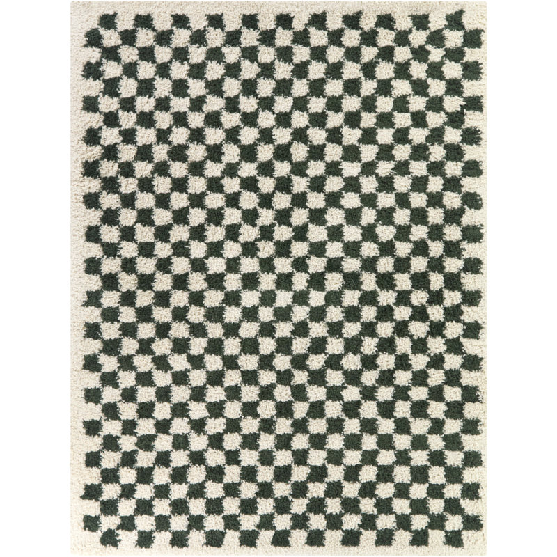 Wingate Checkered Shag Area Rug, Rectangle 7'10" x 10', Green