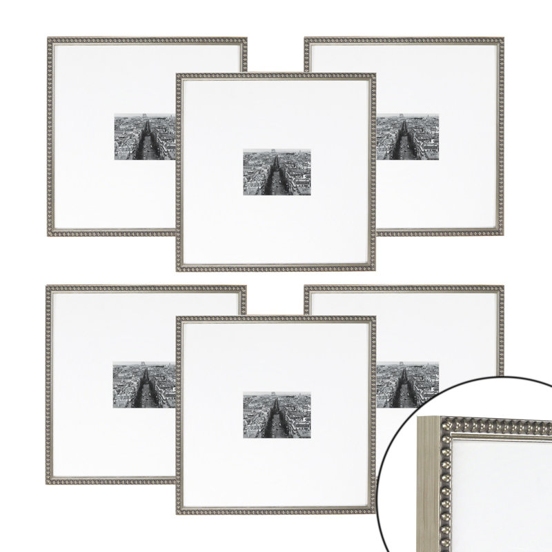 Wood Picture Frame - Set of 6 with Mat, Silver, 5" x 7"