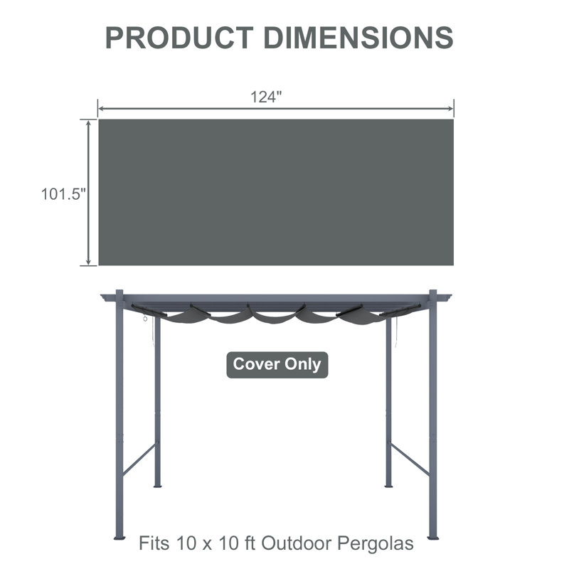 Aoodor Pergola Replacement Canopy, 124" W x 101.5" D, Gray