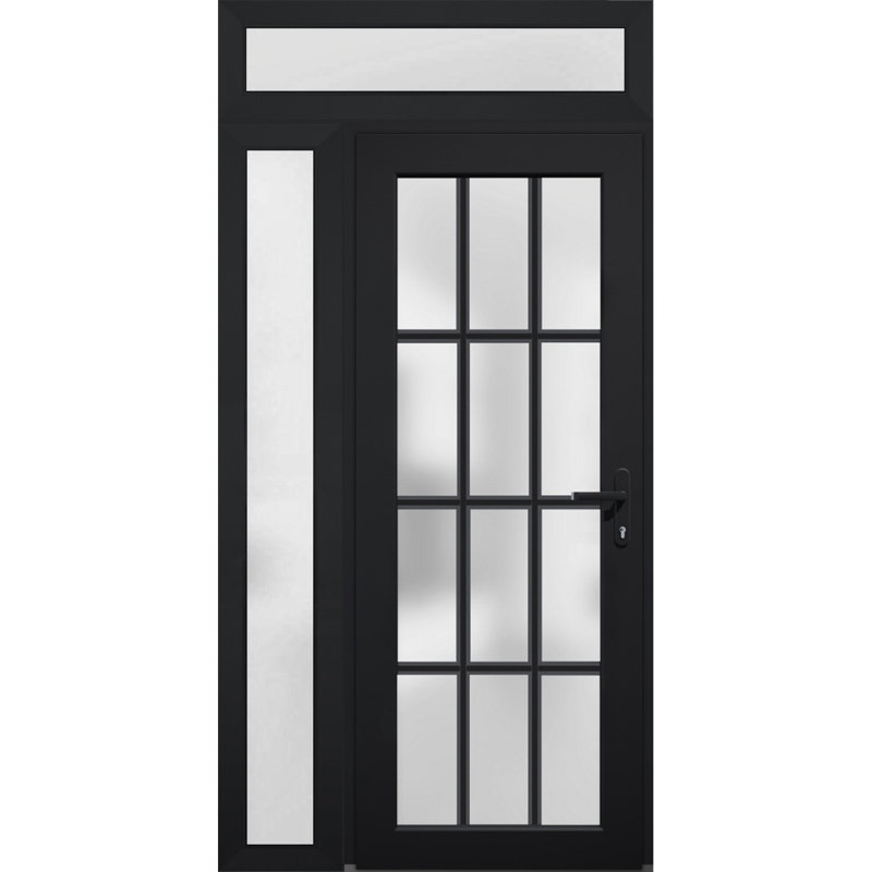 Façade extérieure pré-suspendue Fibre de verre verre givré / Manux 8312 noir mat / Fenêtre extérieure latérale / supérieure et portes de bureau Portes d'entrée commerciales et résidentielles Garage de garage - l 30 po x H 80 po + 14 po - Gauche à l'intérieur
