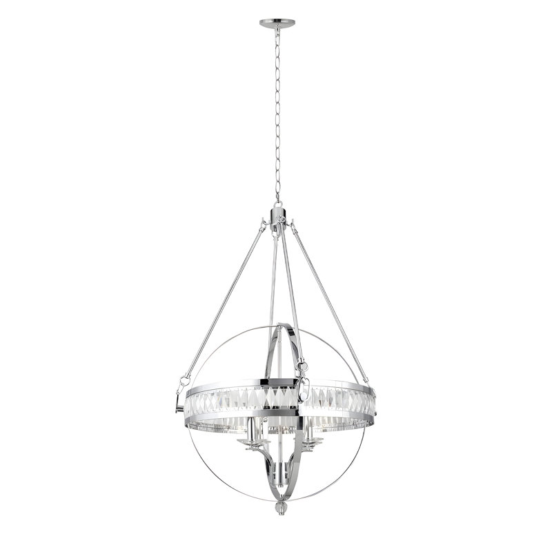 Lustre 4 lumières en bronze huilé avec prisme en cristal Glam, Chrome poli