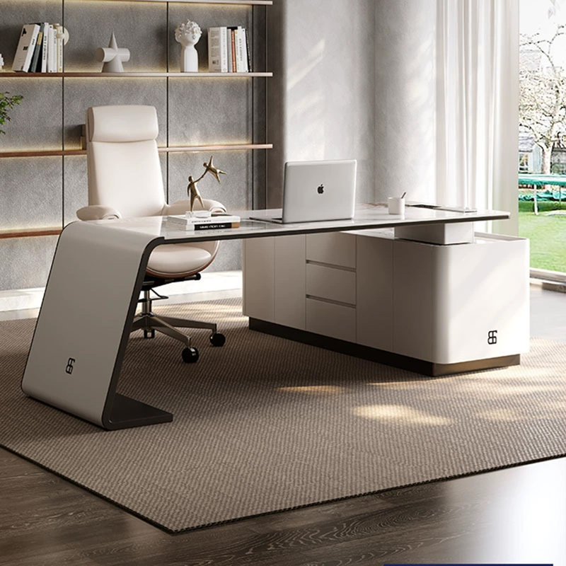 Bureau gris en bois fritté en L gris + noir avec bureau à 3 tiroirs, H 29,53 po x l 86,61 po x P 27,56 po, Retour à gauche
