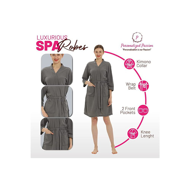 Peignoir en microfibre gaufré unisexe au-dessus du genou avec poches, TG, Blanc, Oui