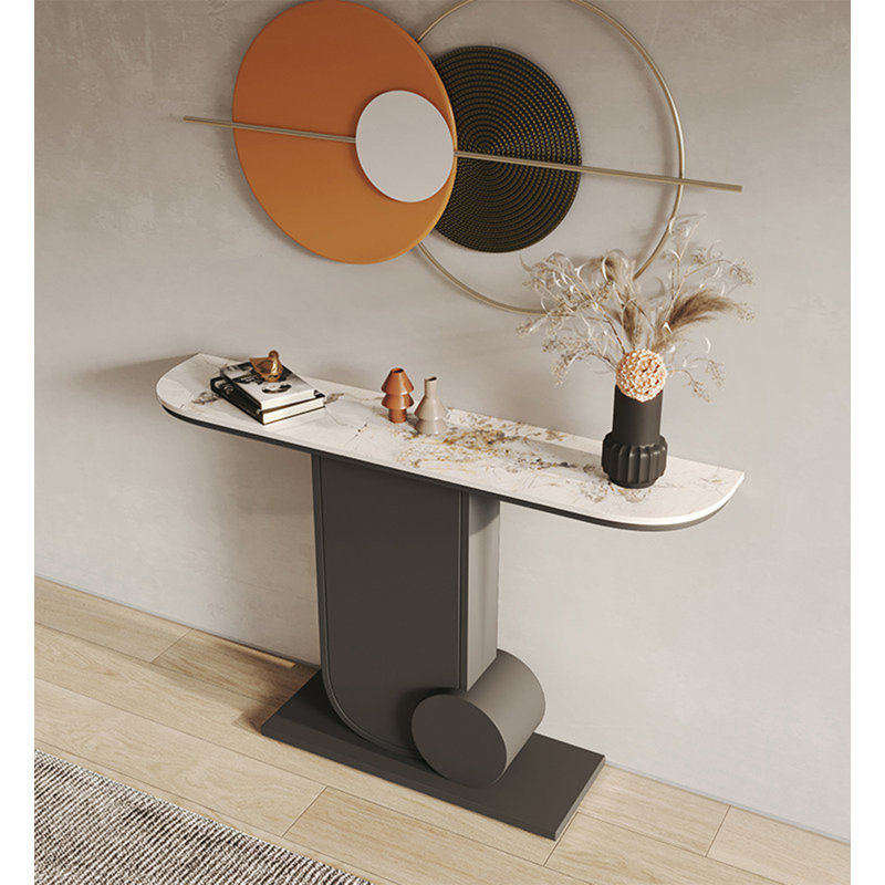 Console d'entrée moderne Art Deco, 33.46" H x 47.24" W x 11.81" D, White / Black, Black