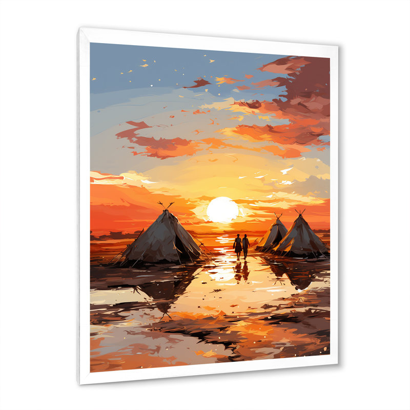 Tentes sahraouies, paysage africain III, Cadre simple blanc, H 32 po x l 16 po x P 1 po