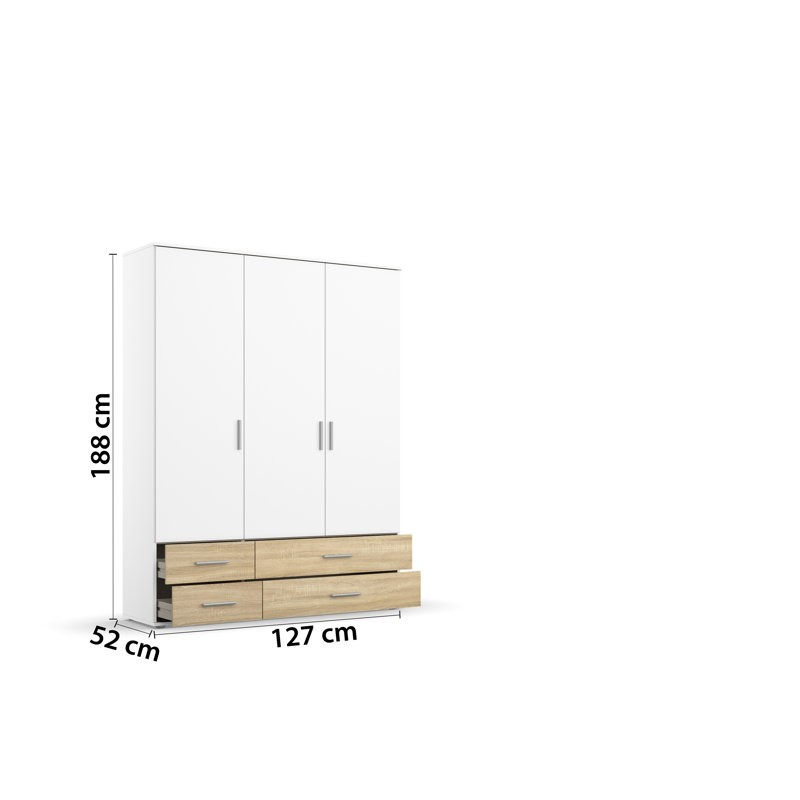 Rasant 3 Door Wardrobe, Alpine White/Sonoma Oak