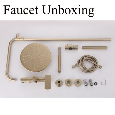 Brushed Gold 3-Function Wall Mount Shower System, 10" Rain Shower Head with Handheld Shower & Tub Spout, Brass Valve