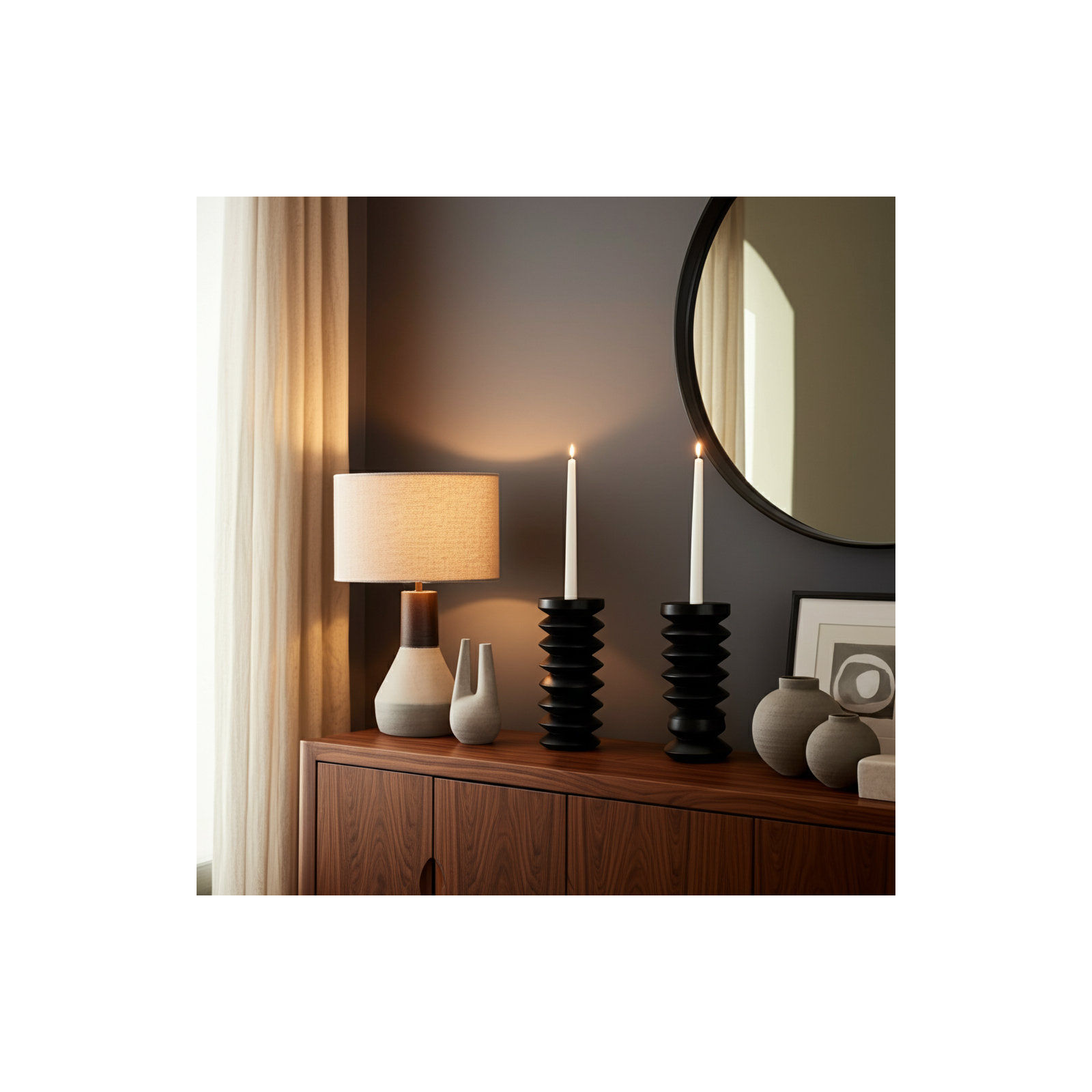 Wood, Accordion Candle Holder, Black, 8" H x 4" W x 4" D