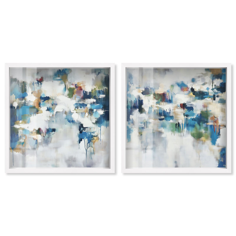 Ensemble de décorations murales «Organized Confusion Diptych Shadowbox» par Art Remedy, cadre blanc, 16 x 16, White Frame