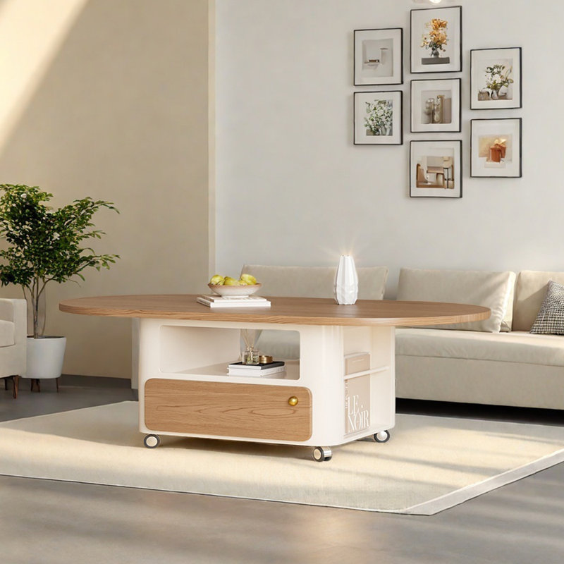 Table basse ovale mobile, H 17,71 po x L 51,18 po x l 25,98 po, Blanc / argenté