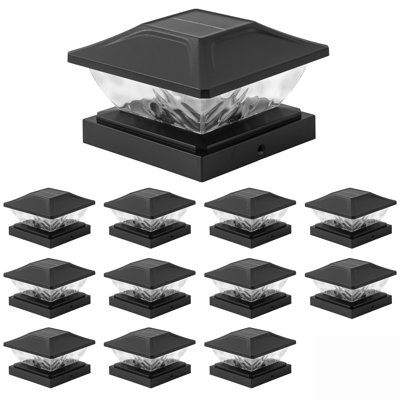 Black Solar Led Outdoor Post Cap Lights With Hammered Lens